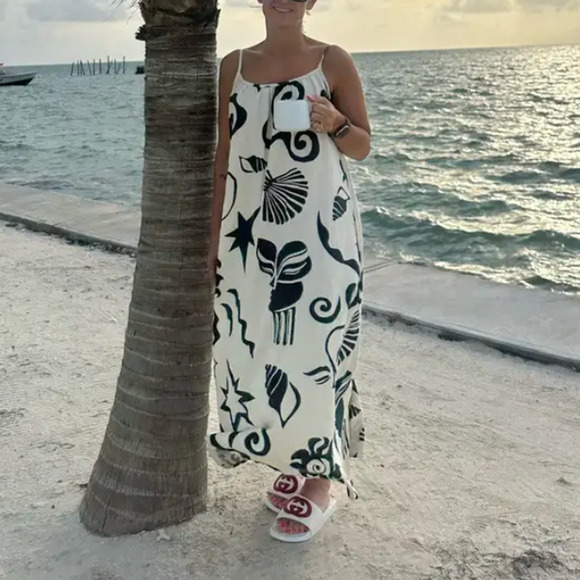 Untitled in Motion Linen Maxi Sundress MEDIUM Babydoll Vacation Dress Beach $354 - Picture 7 of 10